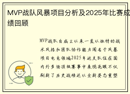MVP战队风暴项目分析及2025年比赛成绩回顾
